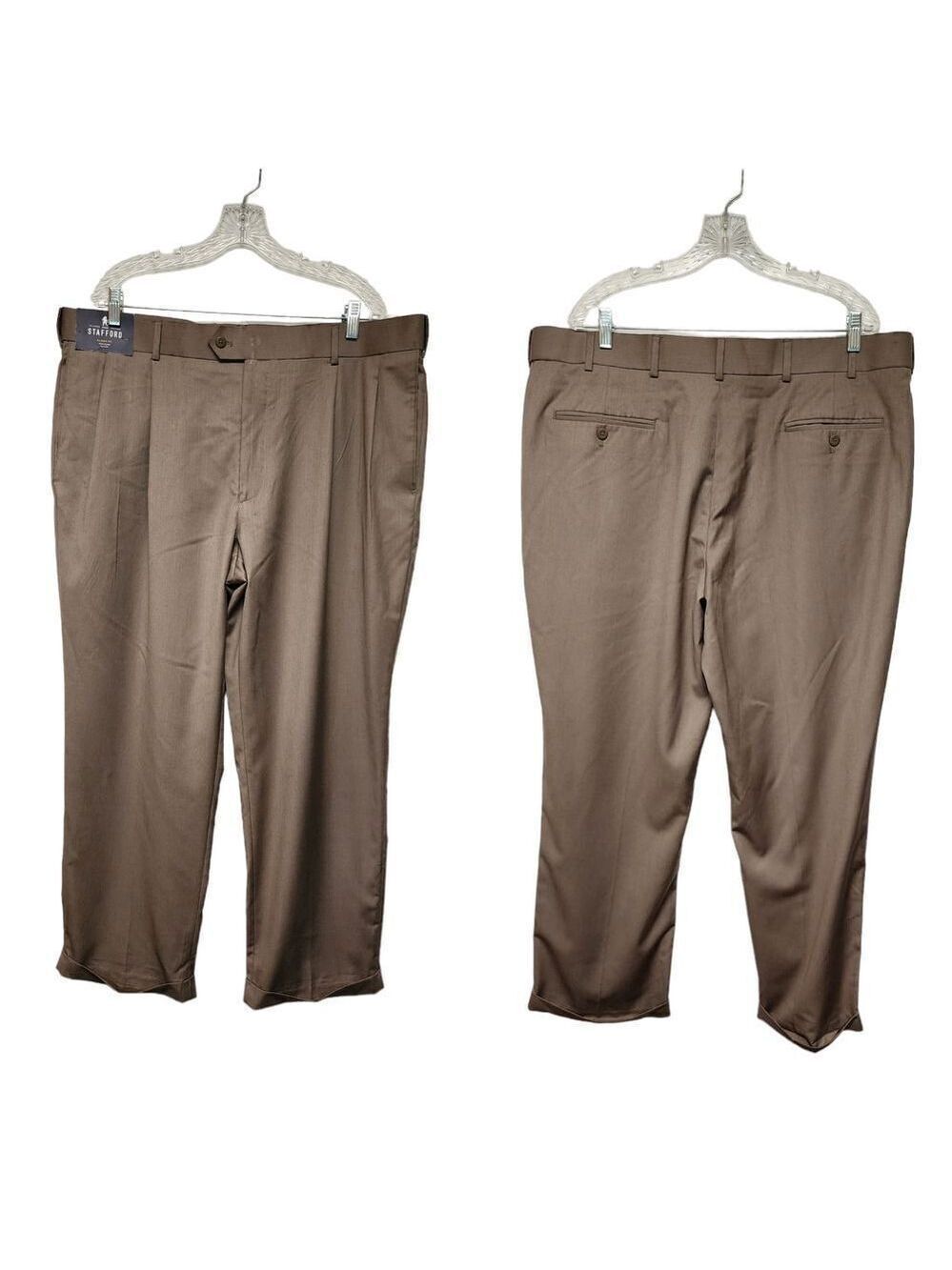 STAFFORD Mens Classic Fit Plaid Pleated Trouser Dress Pant 42x30
